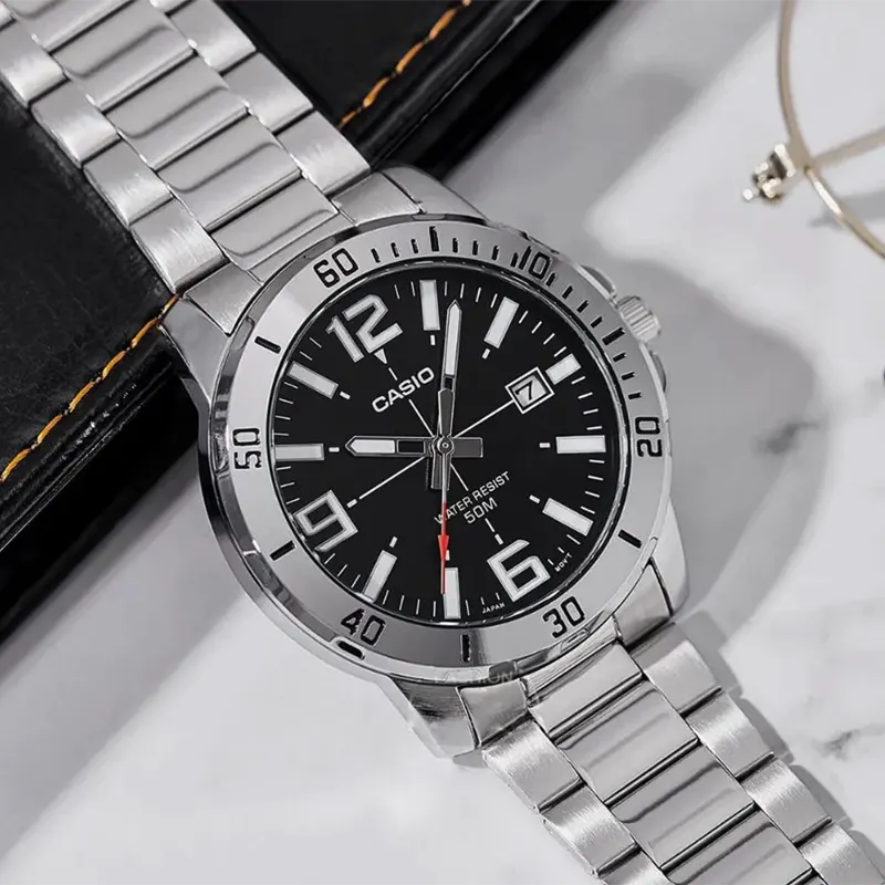 Casio Enticer Black Dial Triple-fold Men's Watch- MTP-VD01D-1EV